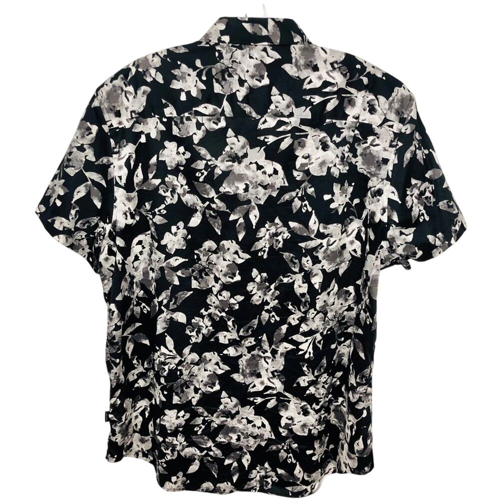 Men’s Calvin Klein black gray graphic floral print button front shirt - Picture 16 of 16